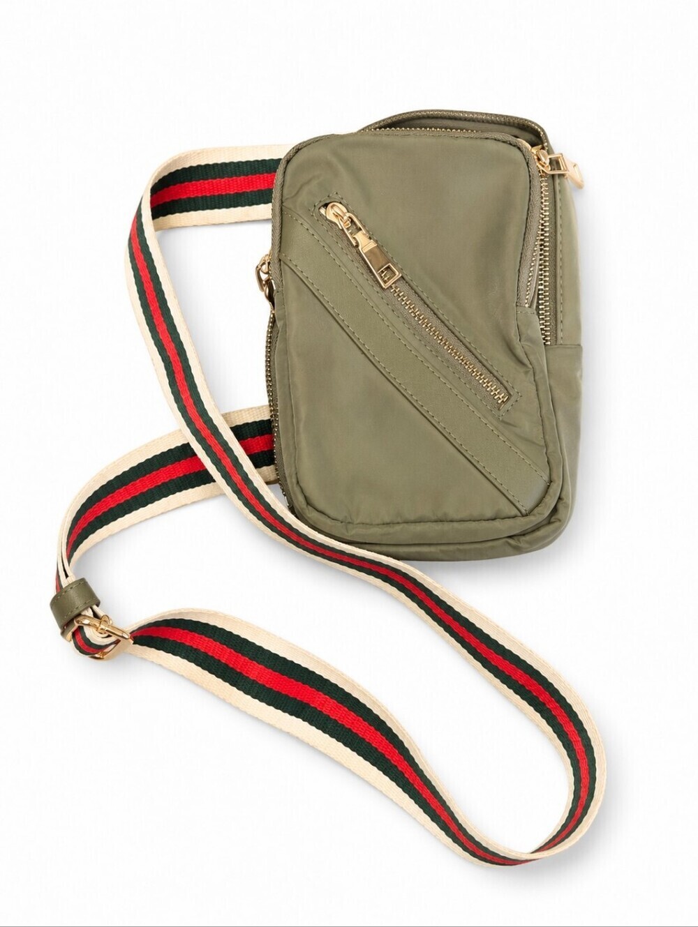 Sol And Selene Olive Crossbody Bag with Striped Webbing Strap